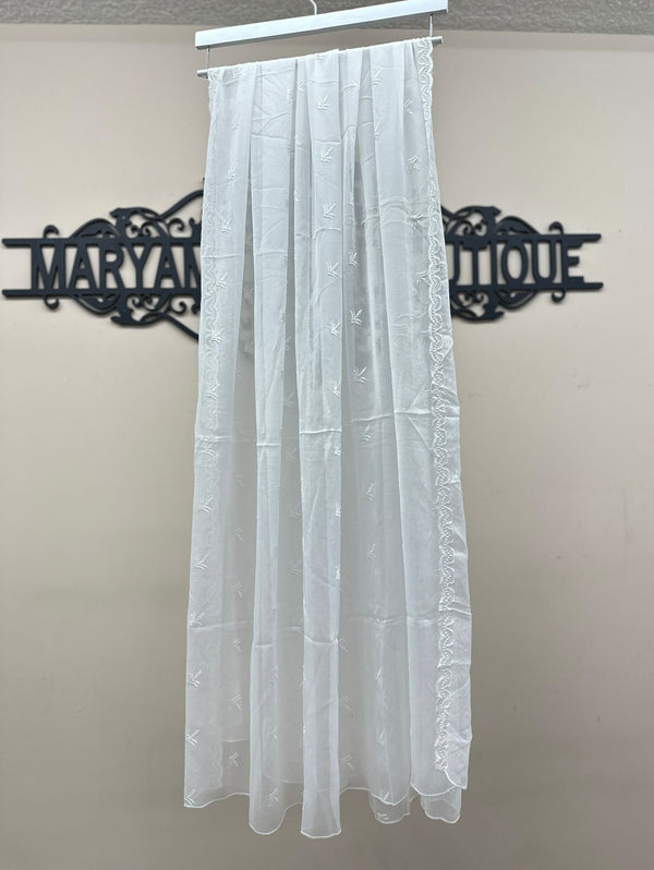 Elegant Sheer Chiffon Embroidered Dupatta - White