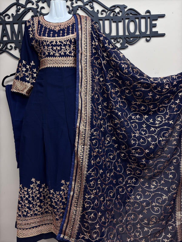 Elegant Anarkali-Style 3-Piece Maxi Dress - Blue Colour