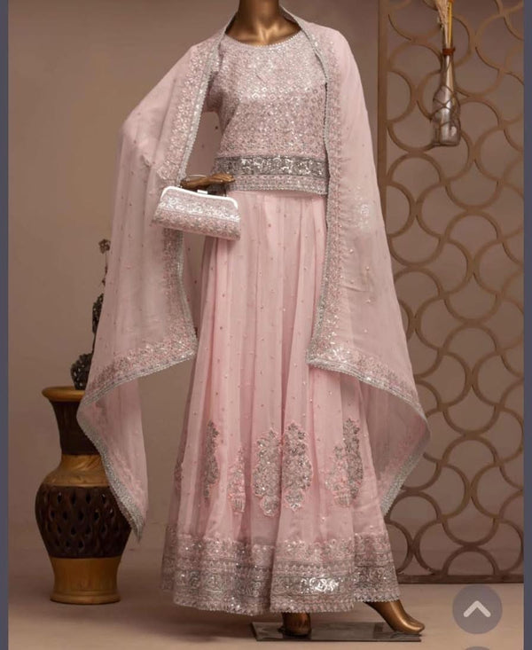 4-Piece Sheefon Embroidered Lehenga Outfit – Elegant Party & Wedding Wear