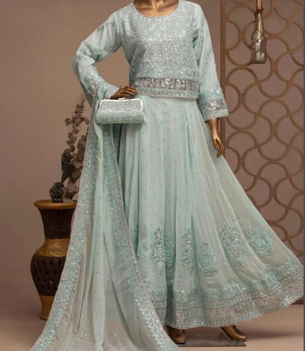 4-Piece Sheefon Embroidered Lehenga Outfit – Elegant Party & Wedding Wear