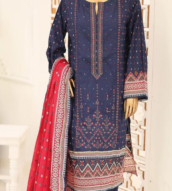 Orignal Bin Saeed Lawn Navy Blue 3-Piece Outfit