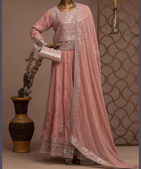 4-Piece Sheefon Embroidered Lehenga Outfit – Elegant Party & Wedding Wear