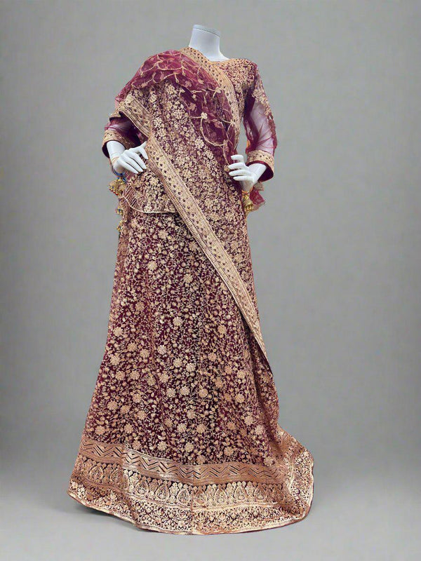 Bridal Lehenga Set in Deep Maroon