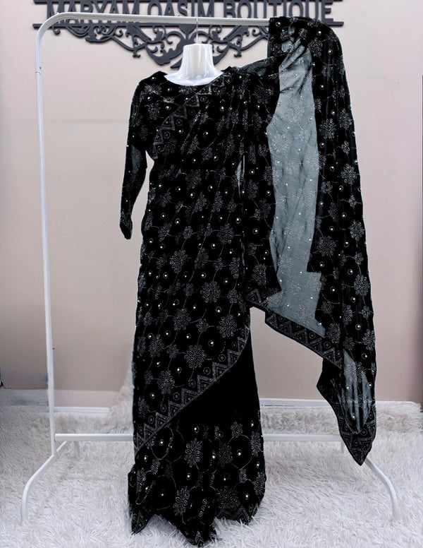 Elegant Kamdani-Style Saree - Black