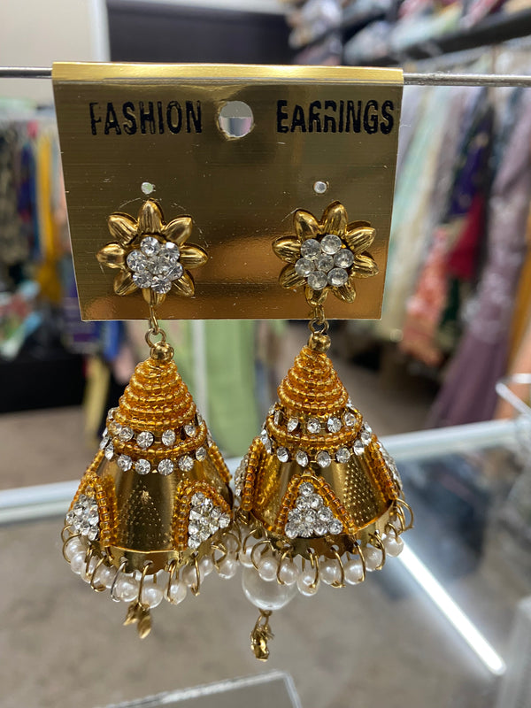 Golden Jhumkas with Moti Pearls