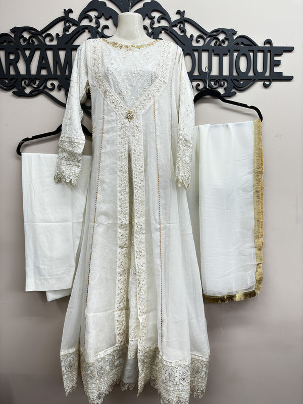 Elegant 3-Piece Chiffon Embroidered Long Dress