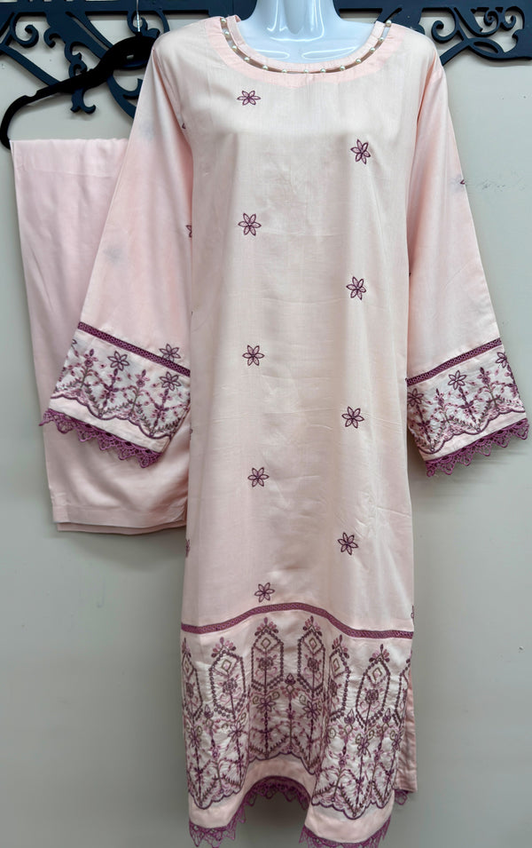 2 pcs Soft Cotton Embroidered Outfit