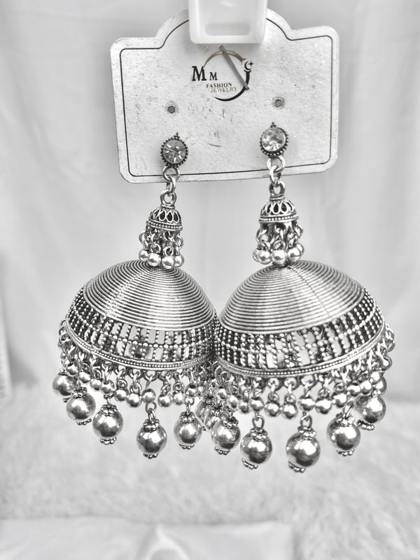 Simple Big Jhumka Statement Earrings -Silver